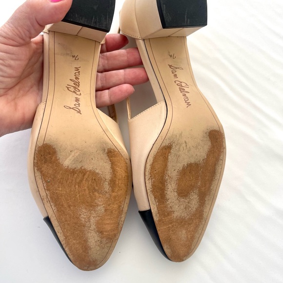 Sam Edleman Leah cap toe pumps black tan size 7.5 shoes sling backs - Picture 5 of 8